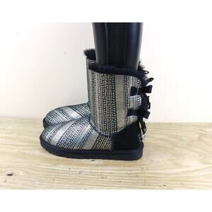 UGG Boots Womens 6 Silver Black Bailey Bling Crystals Shearling Lined Like New